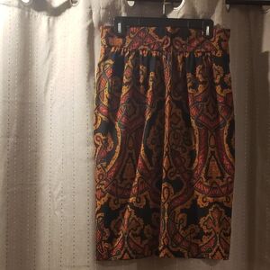 Vintage Gloria Sachs Lined Elegant Black and Gold Patterned Skirt, Size 12